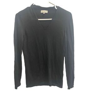 Kinross Women’s M V Neck Sweater Long Sleeve Top Black Classic Pullover Light